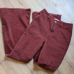 Rust Red Frayed Hem Pants